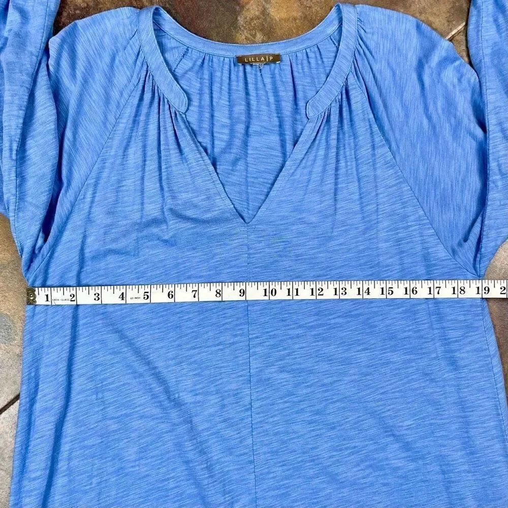 Lilla P Blue Raglan Long Sleeve V-Neck Ruffle Mini Dress - Picture 7 of 8